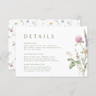 Carte D'accompagnement Elegant Soft Pastel Fleur sauvage Détails Mariage