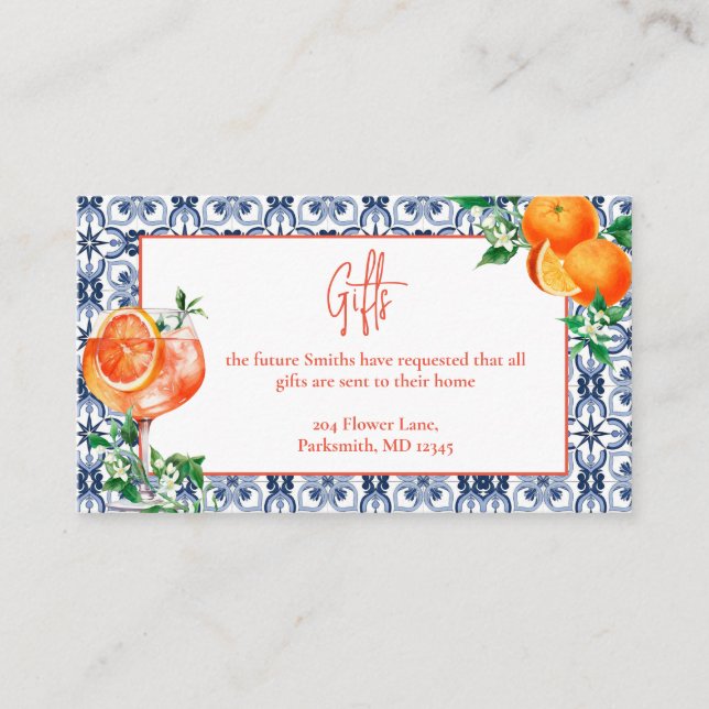 Carte D'accompagnement Elegant Spritz Orange Détails Cadeaux (Devant)