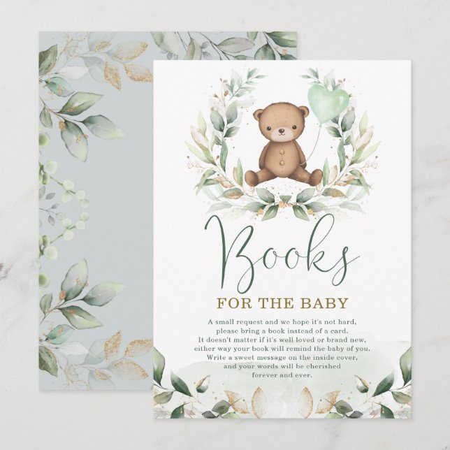Carte D'accompagnement Elégant Teddy Bear Greenery Livres d'or pour bébé (Devant / Derrière)