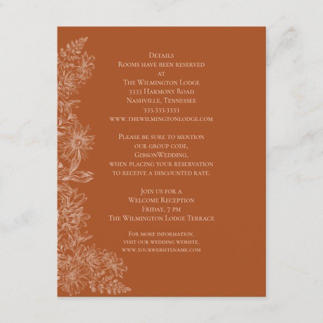 Carte D'accompagnement Elegant Terra Cotta Floral Détails du Mariage (Devant)