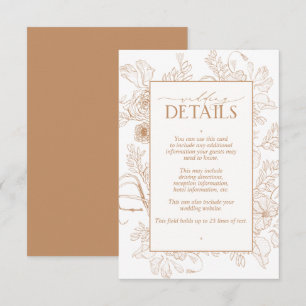 Carte D'accompagnement Élégant Terracotta Floral Line Art Détails Mariage