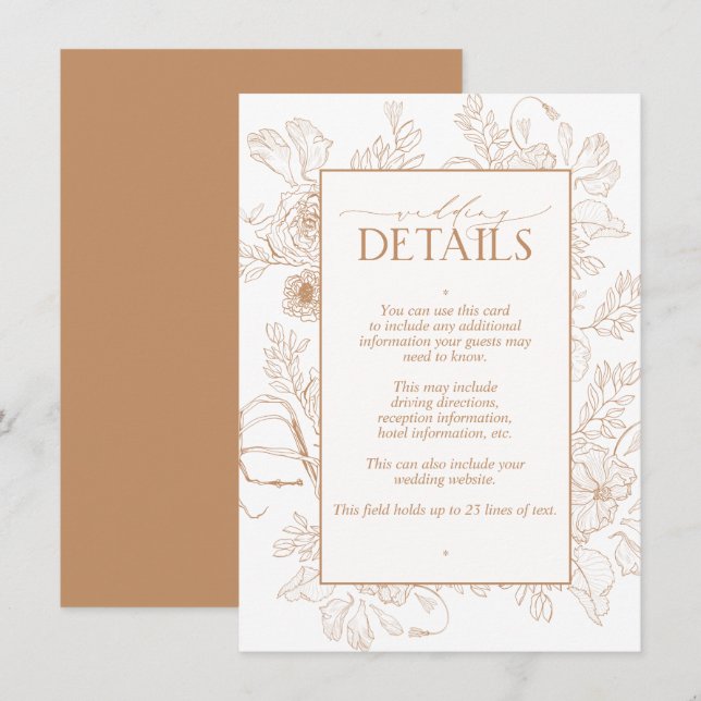 Carte D'accompagnement Élégant Terracotta Floral Line Art Détails Mariage (Devant / Derrière)