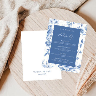 Carte D'accompagnement Elégant Toile Bleu Floral Blanc De Jouy