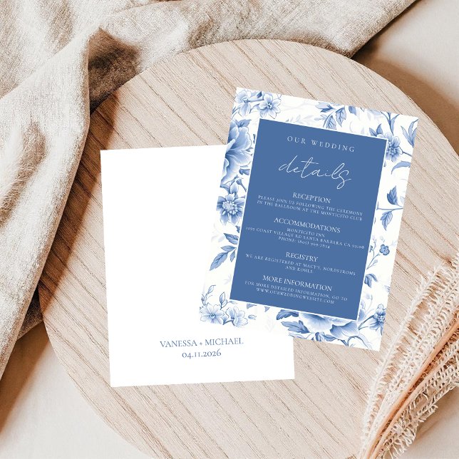 Carte D'accompagnement Elégant Toile Bleu Floral Blanc De Jouy (Créateur téléchargé)