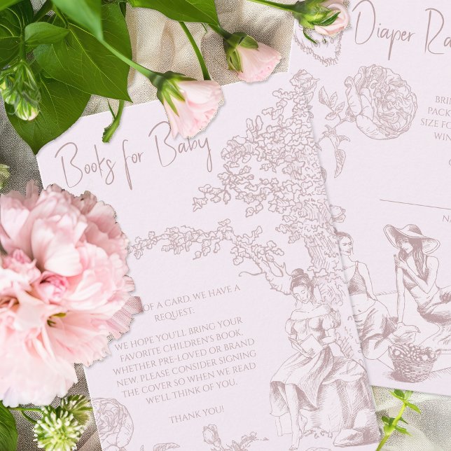Carte D'accompagnement Elegant Toile Rose Jouy Baby shower Demande de rés (Créateur téléchargé)