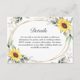 Carte D'accompagnement Elégant tournesol vert Floral Détails Mariage