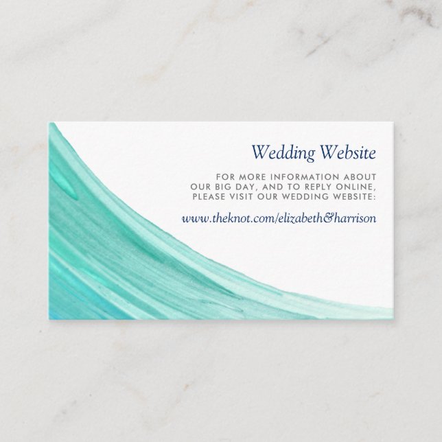 Carte D'accompagnement Elégant Turquoise Tides Beach Wedding Website (Devant)