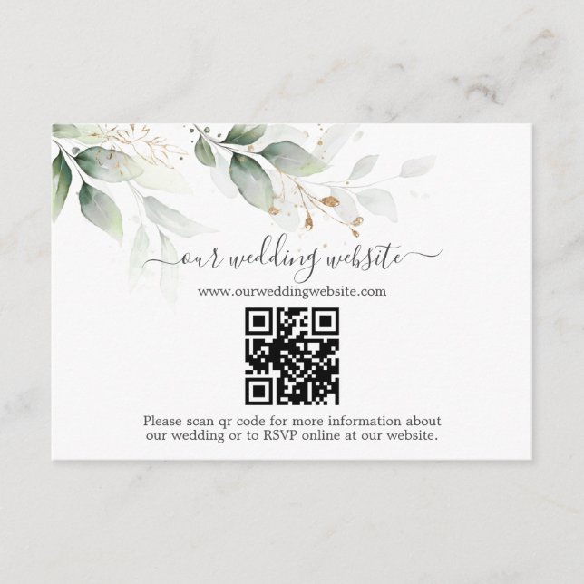 Carte D'accompagnement Elégant verdure or Eucalyptus QR Code Mariage (Devant)