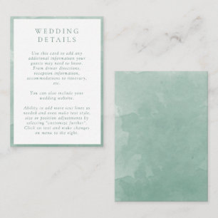 Carte D'accompagnement Elégant vert pâle Aquarelle Détails du Mariage