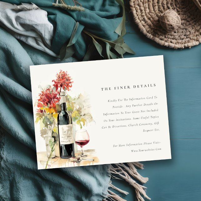 Carte D'accompagnement Elégant Vin Rouge Jaune Floral Détails Mariage (Créateur téléchargé)