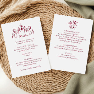 Carte D'accompagnement Élégant Vintage Romance Bourgogne Floral Mariage