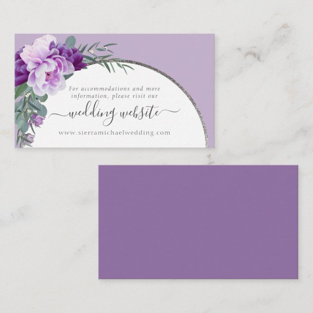 Carte D'accompagnement Élégant violet Floral Arch Mariage site Web (Devant / Derrière)