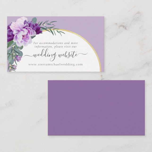 Carte D'accompagnement Élégant violet Floral Arch Mariage site Web (Devant / Derrière)