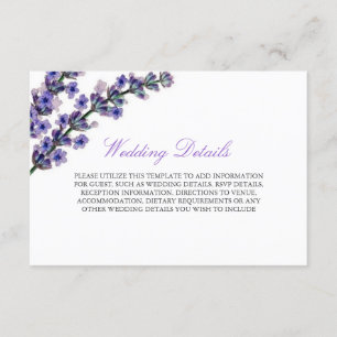 Carte D'accompagnement Elegant violet Lavande - Fiche de détails de récep