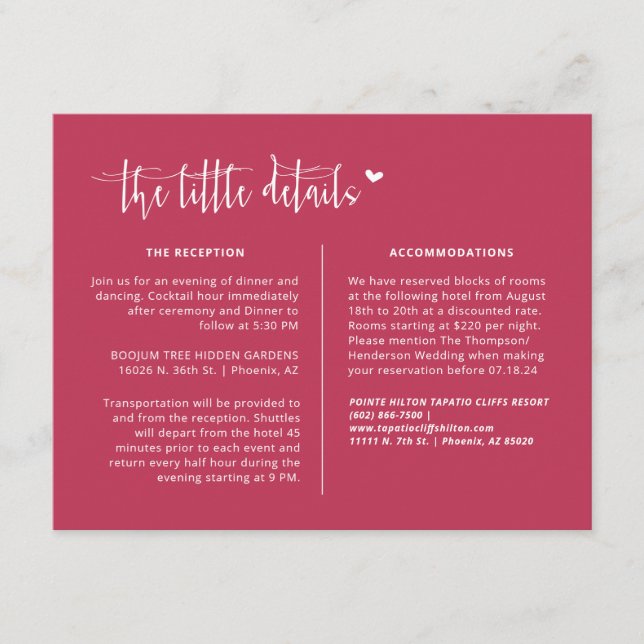 Carte D'accompagnement Elegant Viva Magenta Boho Détails du Mariage QR Co (Devant)