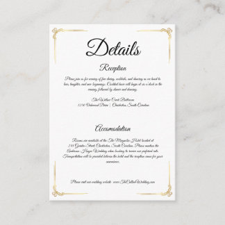 Carte D'accompagnement Elegant Wedding Enclosure Card Gold Details Insert