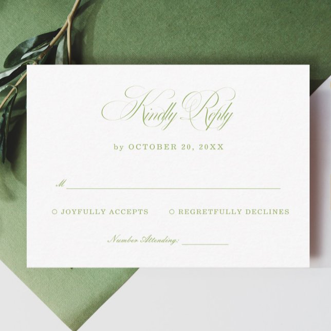Carte D'accompagnement Elegant White and Sage Green Wedding RSVP  (Créateur téléchargé)