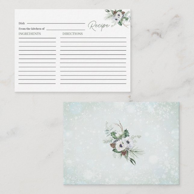 Carte D'accompagnement Elégante aquarelle Anémones hiver Fleurs nuptiale (Devant / Derrière)