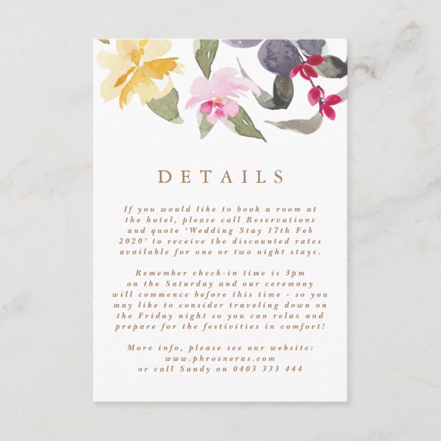 Carte D'accompagnement Elégante aquarelle Belle Mariage Détails (Devant)