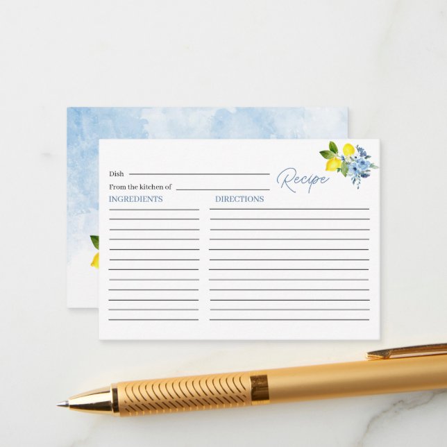 Carte D'accompagnement Elégante aquarelle Citron principal Squeeze nuptia (Devant/Arrière en situation)