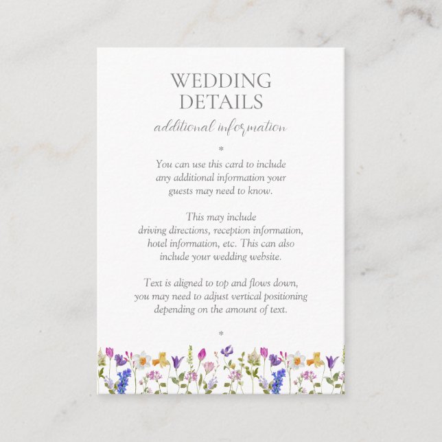 Carte D'accompagnement Elégante aquarelle Floral Script Détails Mariage (Devant)