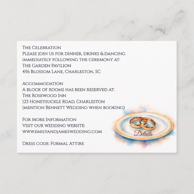 Carte D'accompagnement Elégante aquarelle Golden Rose Mariage Cercles (Devant)