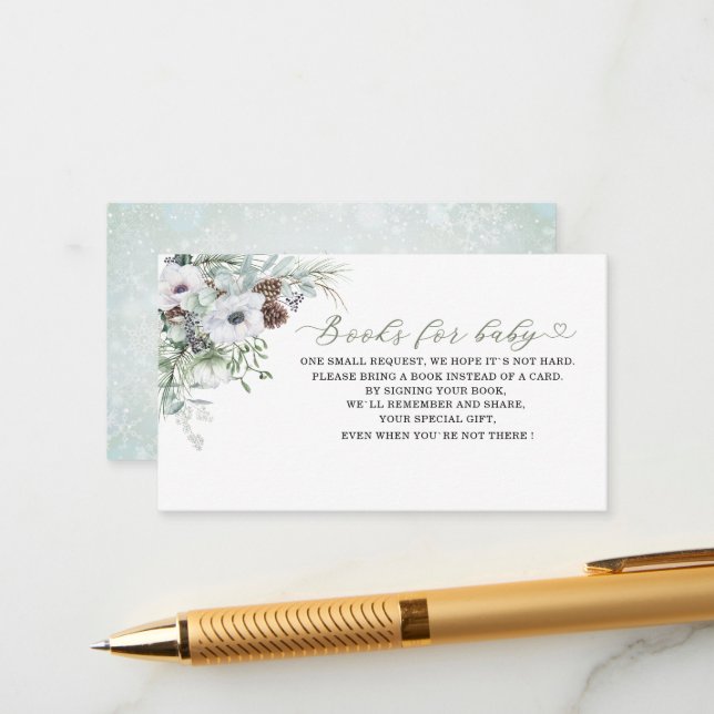 Carte D'accompagnement Elégante aquarelle Hiver Anémones fleurs livres de (Devant/Arrière en situation)