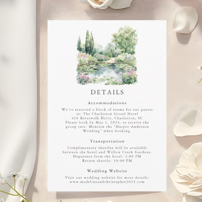 Carte D'accompagnement Elégante aquarelle Jardin d'été Paysage Mariage (Créateur téléchargé)