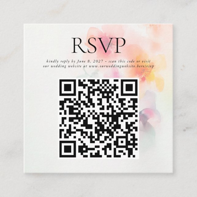 Carte D'accompagnement Elégante aquarelle Mariage Floral QR Code RSVP (Devant)
