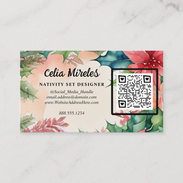 Carte D'accompagnement Elégante aquarelle Noël couronne QR Code (Devant)