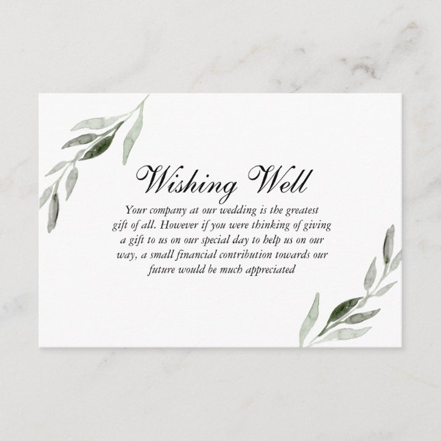 Carte D'accompagnement Elégante aquarelle verte feuille Mariage Wishing w (Devant)