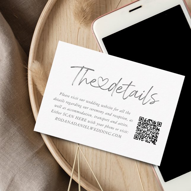Carte D'accompagnement Élégante calligraphie Détails du coeur QR Code (Elegant Calligraphy Heart Details QR Code Enclosure Card)