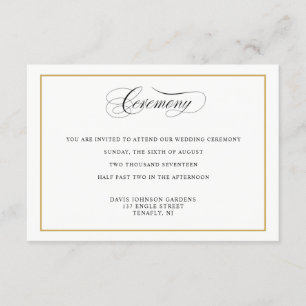 Carte D'accompagnement Élégante Calligraphie Gold Ceremony Directions
