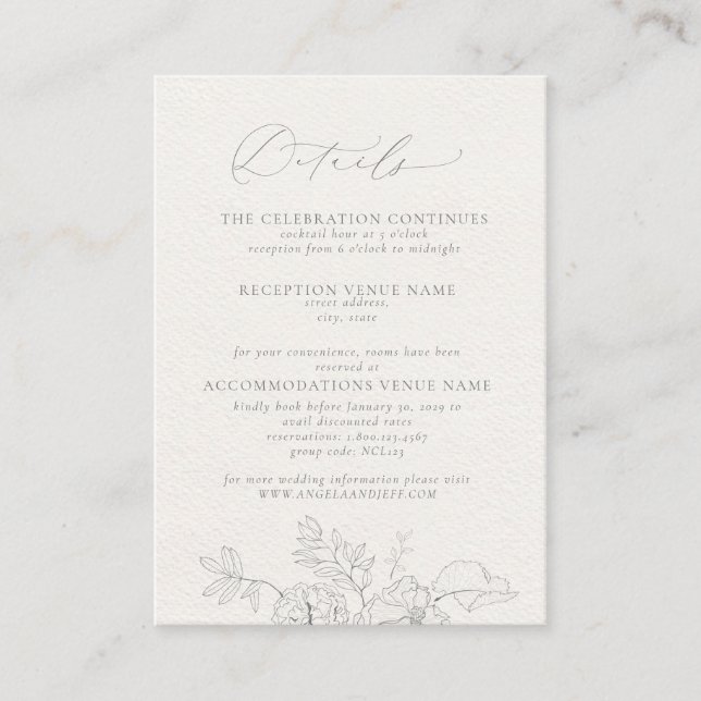 Carte D'accompagnement Élégante calligraphie gris floral Détails (Devant)