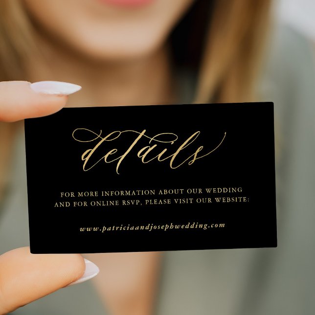Carte D'accompagnement Elégante calligraphie or noir détails mariage (Créateur téléchargé)