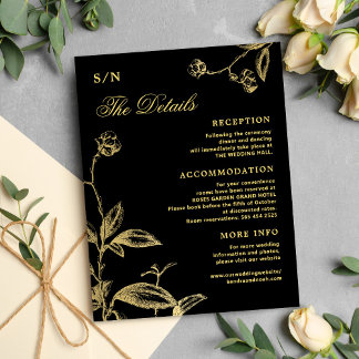 Carte D'accompagnement Elégante calligraphie or noir détails mariage