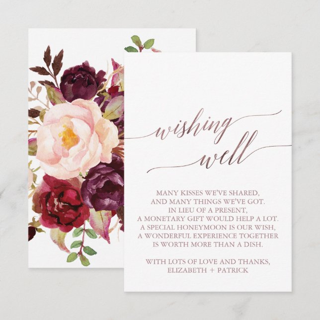 Carte D'accompagnement Élégante calligraphie or Rose Floral Wishing well (Devant / Derrière)
