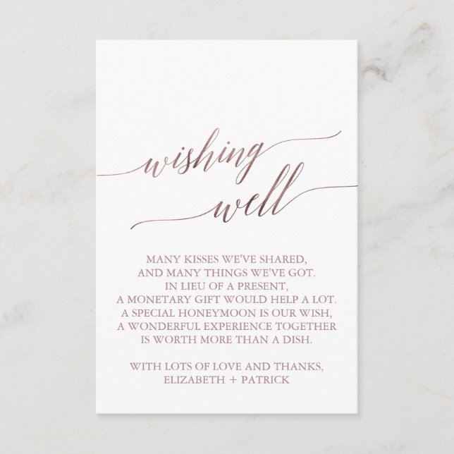Carte D'accompagnement Élégante calligraphie Rose Or Wishing well (Devant)