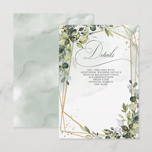 Carte D'accompagnement Élégante calligraphie Verdure Eucalyptus Mariage (Devant / Derrière)
