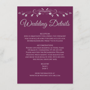 Carte D'accompagnement Elégante cassis fleuri & Mariage gris Détails