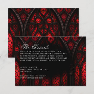 Carte D'accompagnement Elégante cathédrale rouge et noire Mariage gothiqu