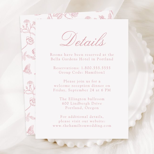 Carte D'accompagnement Elégante Chinoiserie Rose Florale Détails Mariage (Créateur téléchargé)