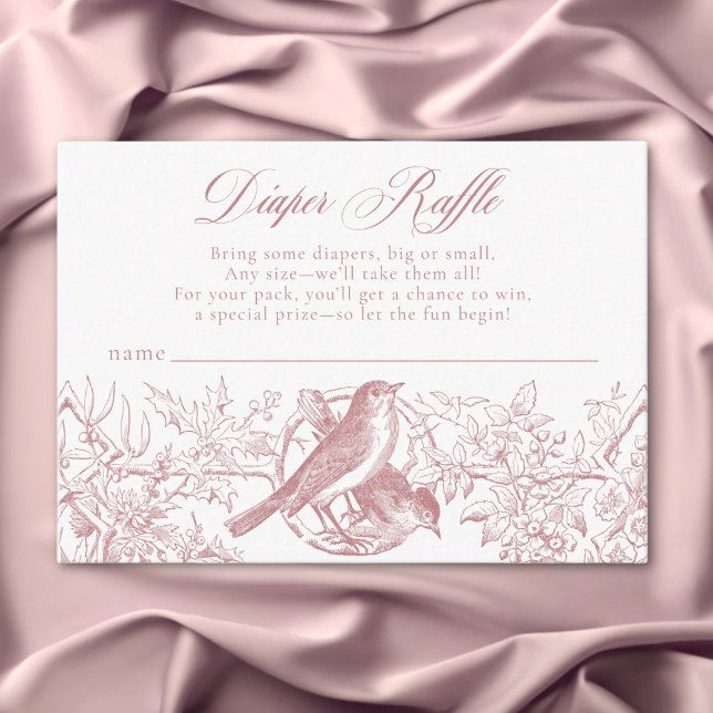 Carte D'accompagnement Élégante Chinoiserie rose Nature Oiseaux Bébé couc (Elegant Pink Chinoiserie Nature Birds Baby Diaper Enclosure Card)