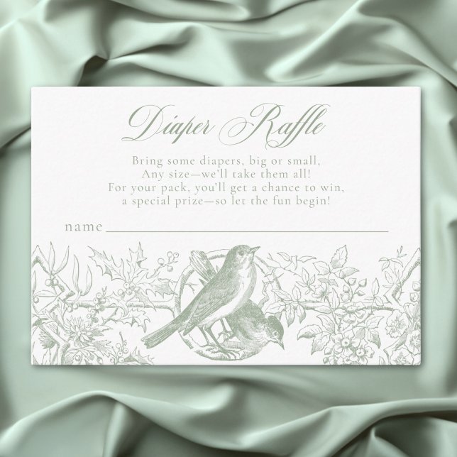 Carte D'accompagnement Élégante Chinoiserie verte Nature Oiseaux Bébé cou (Elegant Green Chinoiserie Nature Birds Baby Diaper Enclosure Card)