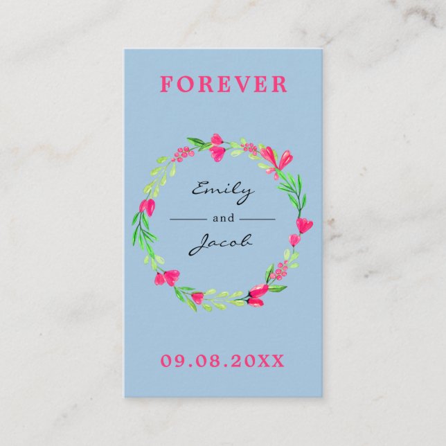 Carte D'accompagnement Élégante courroie rose Floral Clair Bleu Wed Regis (Devant)