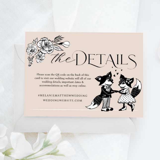 Carte D'accompagnement Elégante croquis floral Fox Woodland Fairytale (Elegant Woodland Fox Floral Sketch Fairytale Enclosure Card (Front))