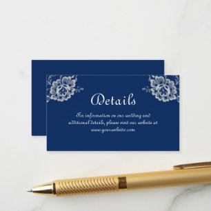 Carte D'accompagnement Elégante dentelle florale sur Mariage bleu marine