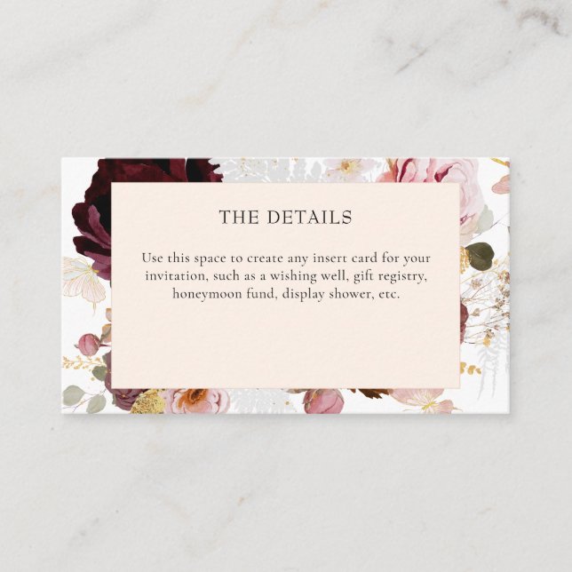 Carte D'accompagnement Élégante Fête des mariées florale rose moderne (Devant)