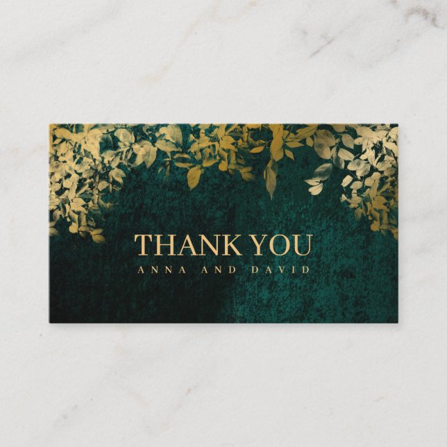 Carte D'accompagnement Elégante Feuille d'or Velvet Green Thankyou Card (Devant)