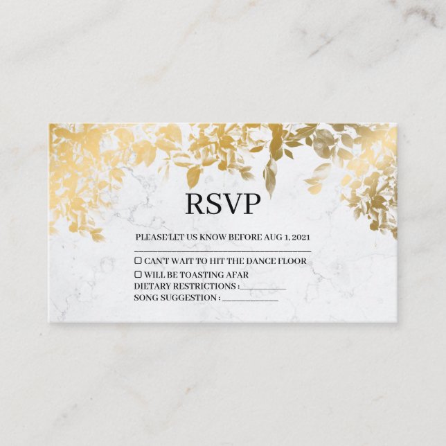 Carte D'accompagnement Elégante Feuille  en marbre mariage Rsvp Card (Devant)